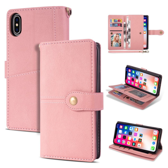 iPhone 9 Plus Retro Tyylinen Synteetti Nahkainen Lompakko Kotelo Näppäin Lukolla - Pinkki