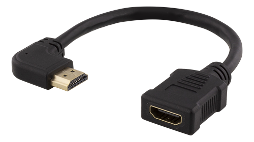 HDMI-sovitin, 0,2 M, Taipuisa Kaapeli, Oikealta Puolelta Lovitettu Kulmaliitin, Uros - Naaras, UHD,