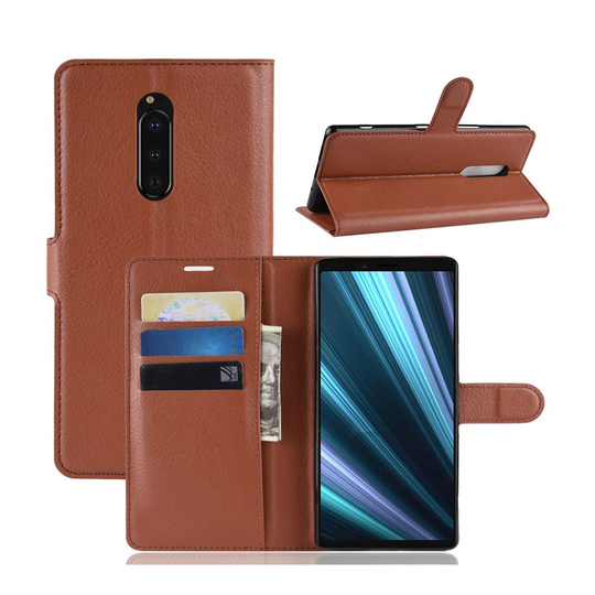 Sony Xperia XZ4 litsi pintainen nahkainen flip suojakotelo - Ruskea
