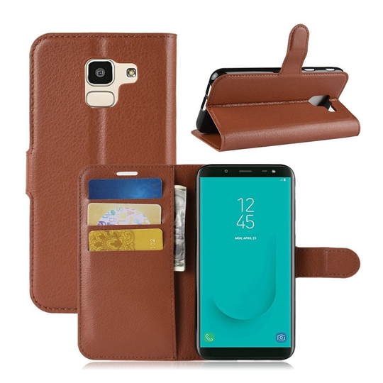 Samsung Galaxy J6 Liitsihedelmän Jyvä PU Nahka Lompakko Suoja kotelo - Ruskea