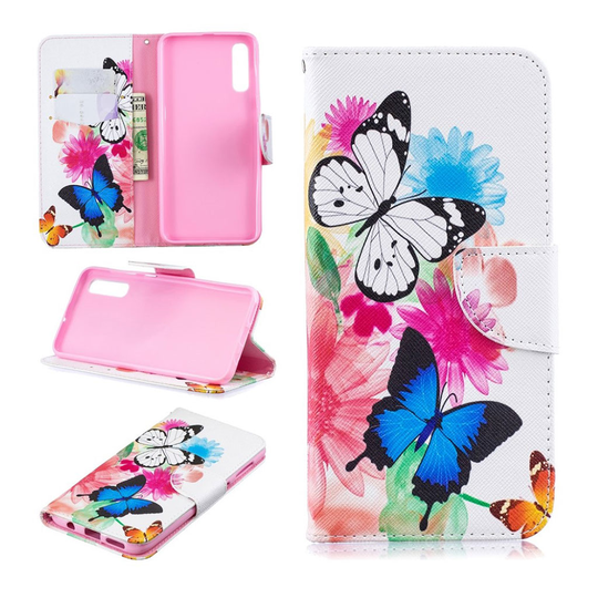 Samsung Galaxy A50 pattern leather case - Butterflies and Flowers