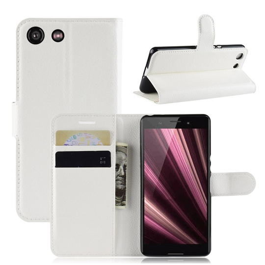 Sony Xperia XZ4 Compact litsi pintainen nahkainen flip suojakotelo - Valkoinen