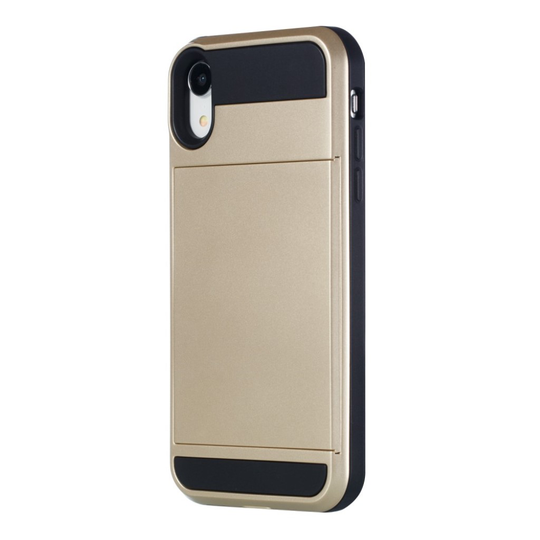 iPhone Xr Kortti paikalla varustettu hybriidi muovinen takasuoja kuori - Kulta