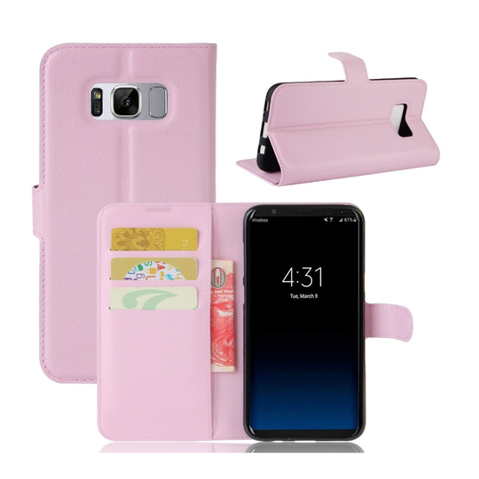 Samsung Galaxy S8+ Litsi Pintainen Nahkakotelo Korttitaskuilla - Pinkki