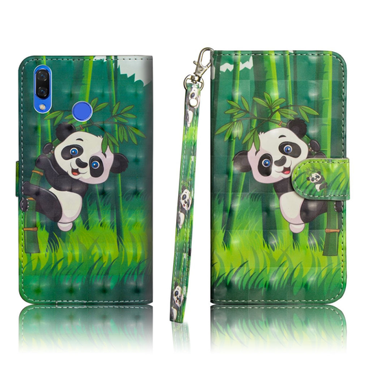 Huawei P Smart Plus kuviollinen timanttinen lompakko suojakotelo synteetti nahasta missä mobiiliranneke - Bambuu Panda