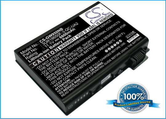Gateway Solo 9500 Solo 9500CX Solo 9550CL akku 6600 mAh - Musta