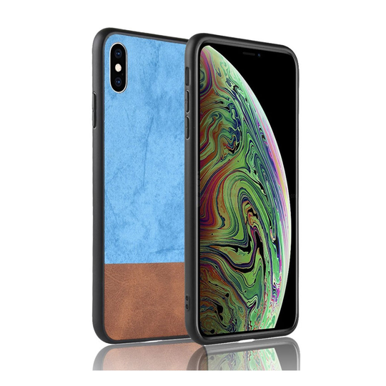iPhone Xs Max naarmuhylkivä kaksisävyinen muovi ja synteetti nahka hybriidi suojakuori - Sininen