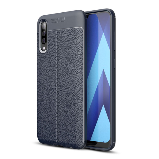 Samsung Galaxy A70 litchi skin leather case - Dark Blue