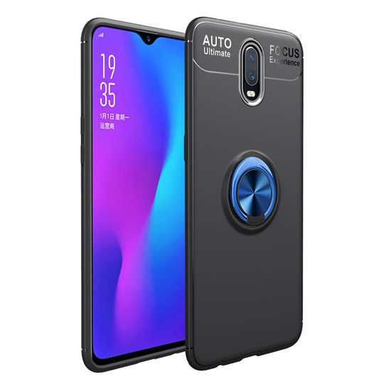 OnePlus 6T silikooni muovinen takasuoja kuori sormirenkaalla ja magneetilla - Musta/ Sininen