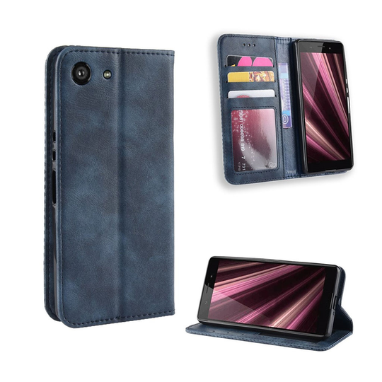 Sony Xperia XZ4 Compact auto-absorbed vintage tyylinen nahkainen flip suojakotelo - Sininen