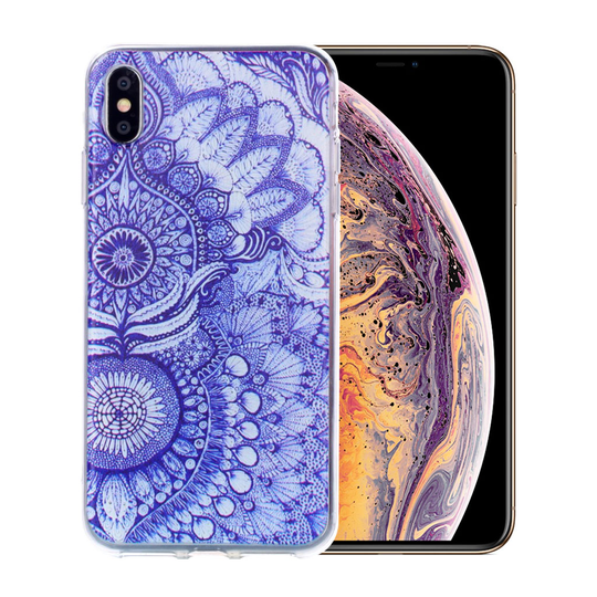 iPhone Xs Max kuviollinen pehmeä ja joustava silikooni muovinen takasuoja kuori - Sininen Lotus