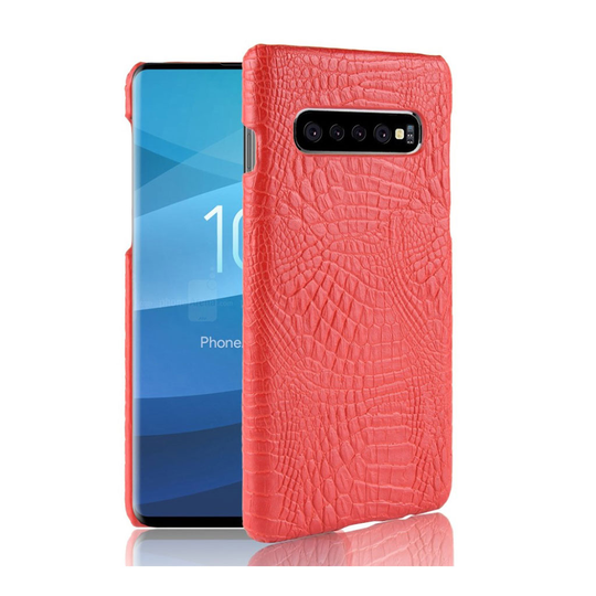 Samsung Galaxy S10 Plus krokotiilinnahan tuntuinen nahkainen Suojakotelo - Punainen