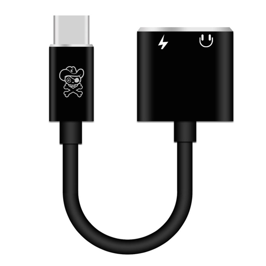 HAT PRINCE USB tyyppi-C 3.5mm aux ääniliitin pistoke + tyyppi-C naaras lataus portti adapteri - Musta