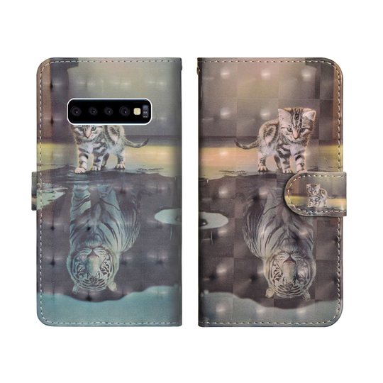 Samsung Galaxy S10 vaalea piste koriste nahkainen flip Suojakotelo - Kissa