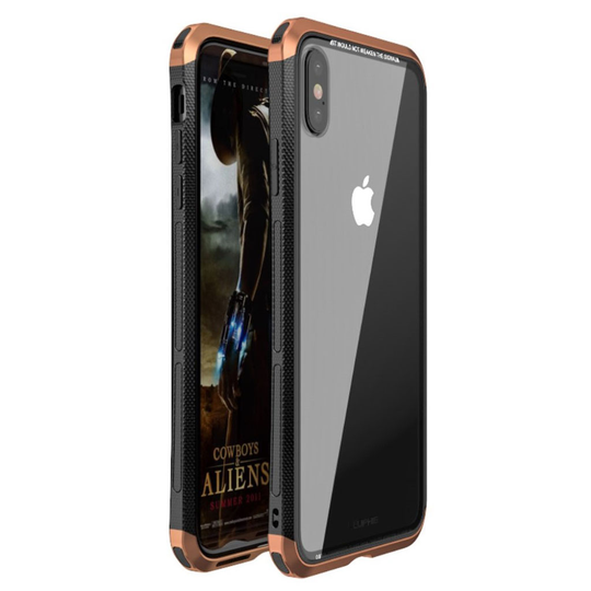 iPhone Xs Max LUPHIE karkaistu lasi ja metalli muovinen hybriidi suojakuori - Ruskea