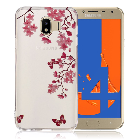 Samsung Galaxy J4 (2018) kuvioinen printti ohut suojakotelo - Pinkki Kukka ja Perhonen