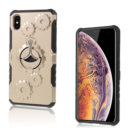 iPhone 9 Plus Hammaspyörä Kuviollinen Hybriidi Muovinen Takasuoja Kuori Jalkatuella - Kulta