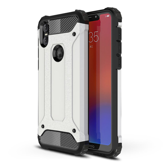 Motorola One iskukestävä hybriidi muovinen suojakuori turvatyynyillä - Valkoinen