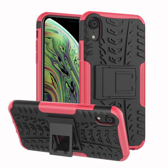 iPhone XS Liukuestoinen rengas pintainen hybriidi muovinen takasuoja kuori jalkatuella - Ruusu
