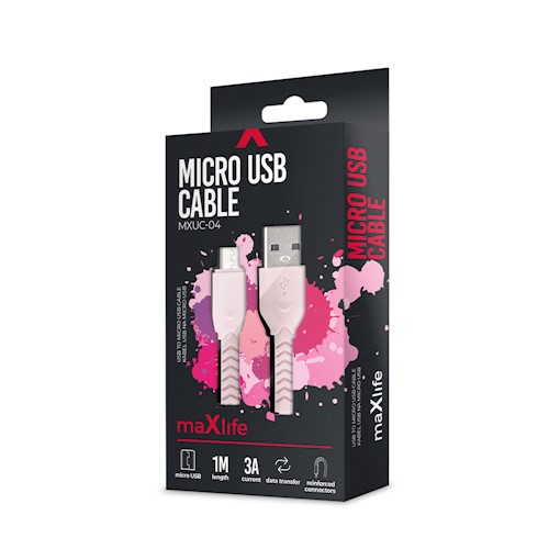 Maxlife MXUC-04 USB - micro-USB Kaapeli 1m 3A - Pinkki