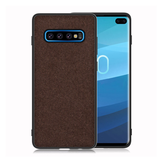 Samsung Galaxy S10 Plus cloth texture leather case - Coffee