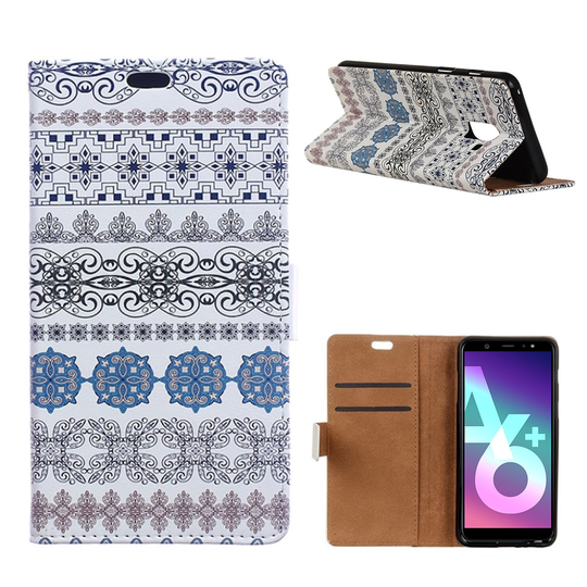 Samsung Galaxy A6 Plus Kuvioitu TPU Nahka Lompakko Suojakotelo - Etniset Kukka Kuviot