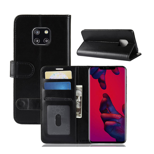 Huawei Mate 20 Pro villihevos rakenne pintainen synteetti nahkainen lompakko suojakotelo kortti paikoilla - Musta