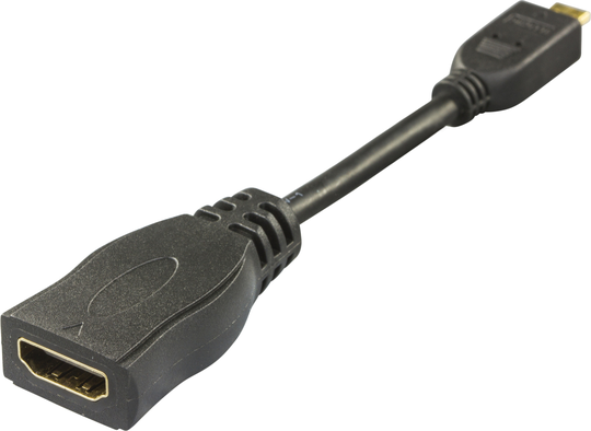 DELTACO HDMI High Speed Sovitin, Micro HDMI Ur - HDMI Na, 0,1m, Musta