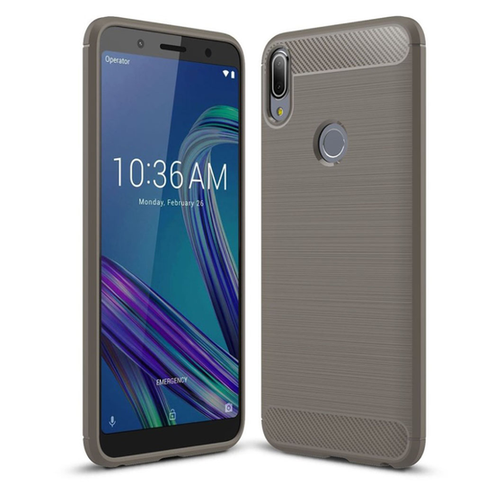 Asus ZenFone Max Pro (ZB602KL) Hiilikuitu harjattu silikooni muovinen takasuoja kuori - Harmaa