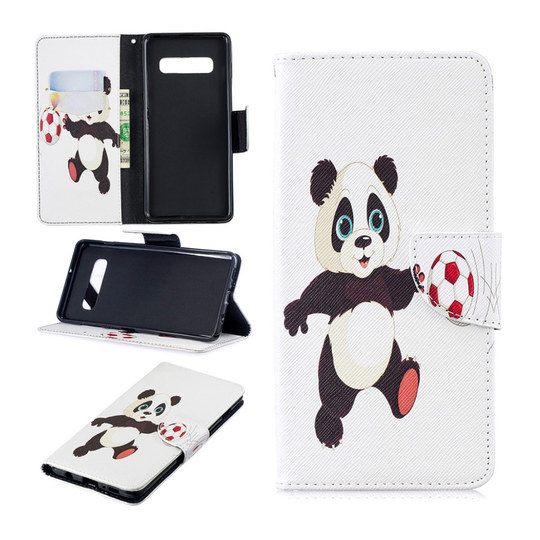Samsung Galaxy S10 Plus kuosillinen nahkainen flip Suojakotelo - Panda Pelaa Jalkapalloa