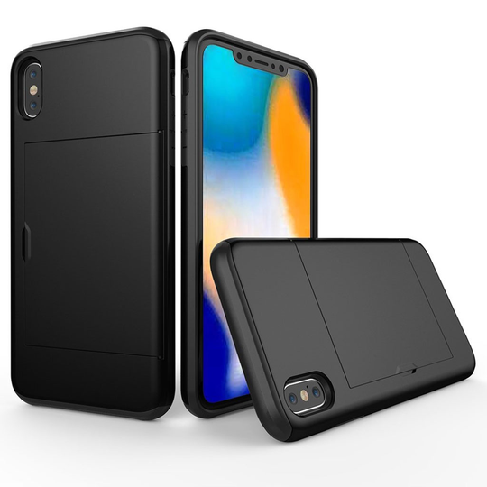 iPhone 9 Plus Hybriidi Matta Metalli Muovinen Takasuoja Kuori Kortti Paikalla - Musta