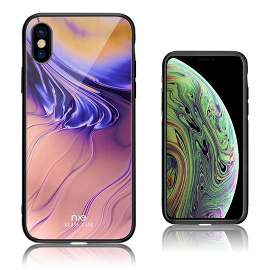 iPhone XS NXE Kuviollinen hybriidi takasuoja kuori lasista ja silikooni muovista - Tyyli C