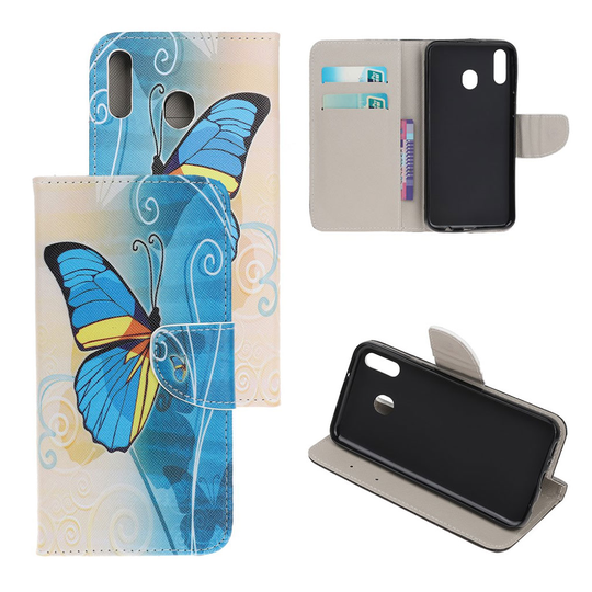 Samsung Galaxy A40 cross texture leather case - Blue Butterfly