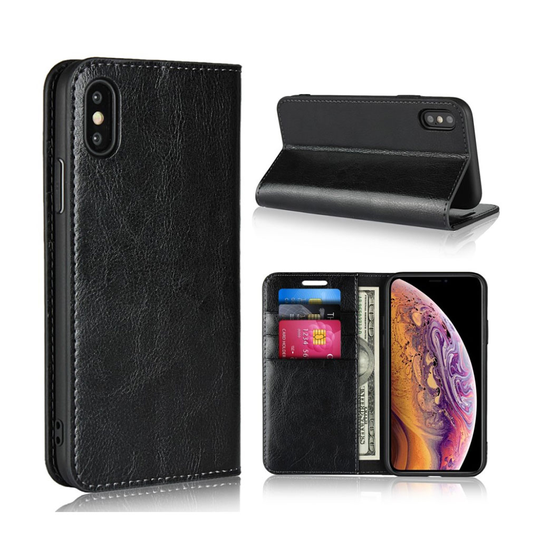 iPhone XS lompakko suojakotelo villihevos rakenne aidosta nahasta magneetti lukolla - Musta