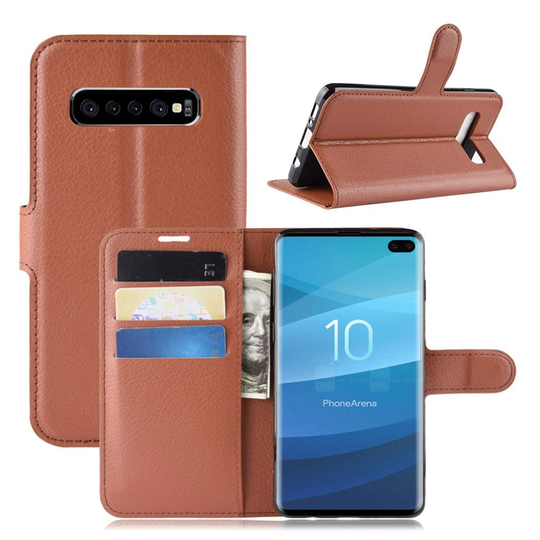 Samsung Galaxy S10 Plus litsi nahkainen flip Suojakotelo - Ruskea