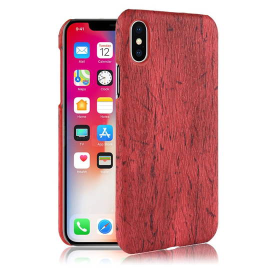 iPhone Xs Max Puun Rakenne Pintainen Synteetti Nahkainen Takasuoja Kuori - Punainen