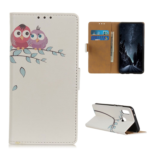 Samsung Galaxy A40 pattern leather case - Two Owls on the Tree Branch