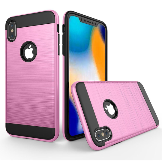 iPhone 9 Plus Harjattu Pintainen Hybriidi Muovinen Takasuoja Kuori - Pinkki