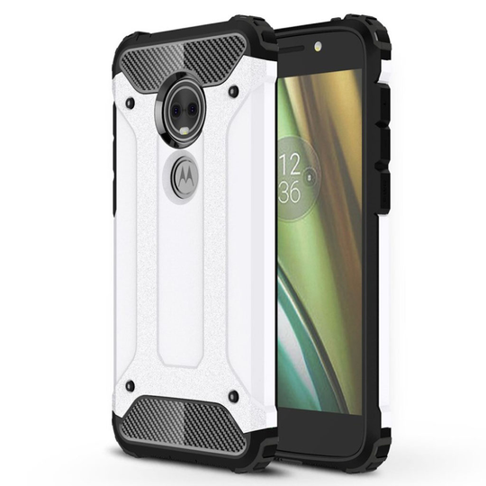 Motorola Moto E5 Play Kilpi Kova Hybriidi Muovinen Takasuoja Kuori - Valkoinen