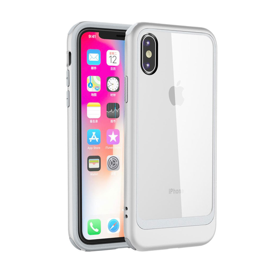 iPhone Xs Max transparentti hybriidi muovinen takasuoja kuori - Hopea