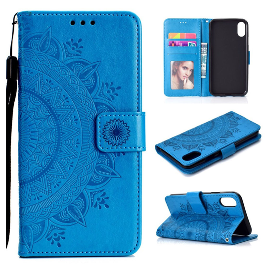 iPhone 9 Plus Mandala Printti Kuviollinen Synteetti Nahkainen Lompakko Suojakotelo - Sininen