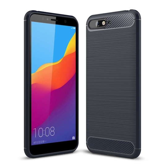 Huawei Y6 (2018) Hiilikuitu Harjattu TPU Muovinen Takasuoja Kuori - Tumman Sininen