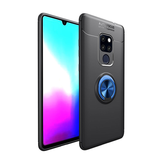 Huawei Mate 20 silikooni muovinen takasuoja kuori metalli magneetilla ja sormirenkaalla - Sininen/ Musta