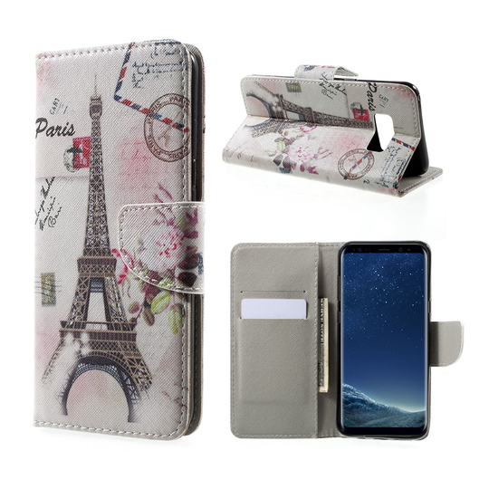 Samsung Galaxy S8+ Kuvioitu Nahkakotelo Lompakko - Postikortti Eiffel Torni