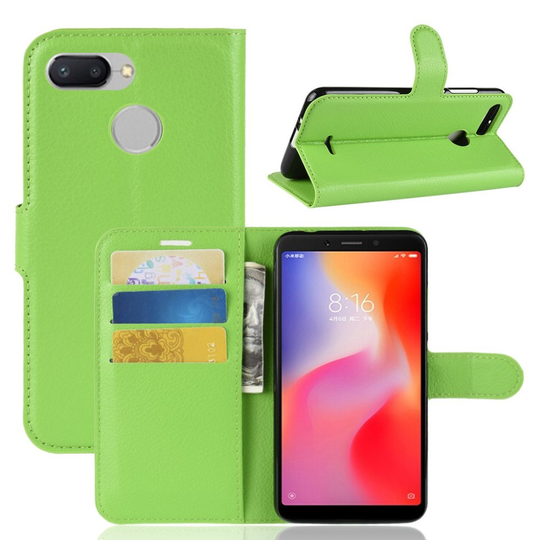 Xiaomi Redmi 6 liitsihedelmä jyvä pintainen synteetti nahkainen lompakko suojakotelo - Vihreä