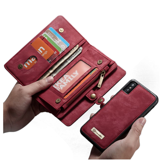 iPhone Xs Max CASEME vintage tyylinen haljais nahkainen lompakko suojakotelo - Punainen