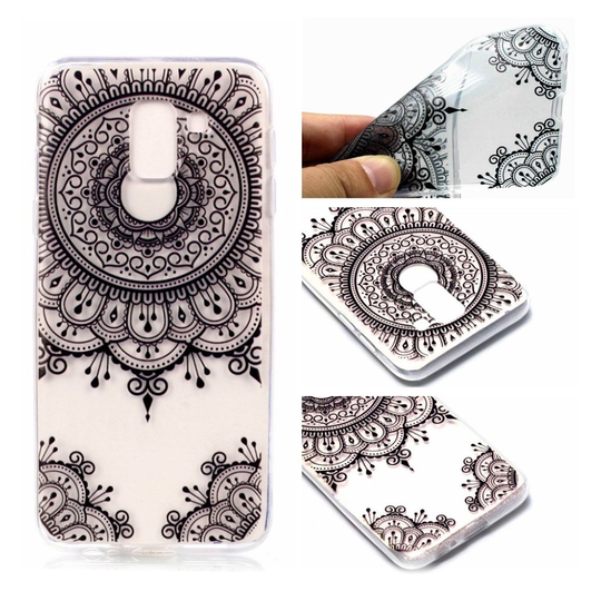 Samsung Galaxy J6 Pehmeä Ja Joustava Kuvallinen TPU mUovi Takasuoja Kuori - Musta Kukka