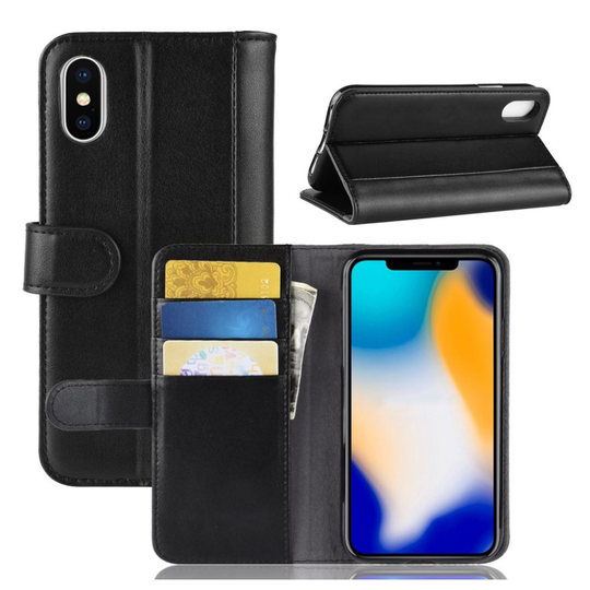 iPhone Xs Max Aito Nahkainen Suojaava Lompakko Kotelo - Musta