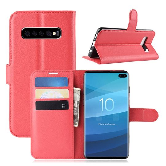 Samsung Galaxy S10 Plus litsi nahkainen flip Suojakotelo - Punainen