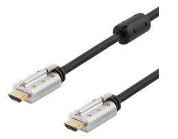 HDMI-kaapeli, Lukittava, HDMI High Speed With Ethernet, 19-pin Uros-uros, 2 M, Musta